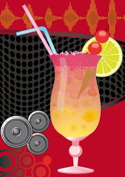 Design for cocktail party with cocktail Sex On The Beach. Vector eps file.