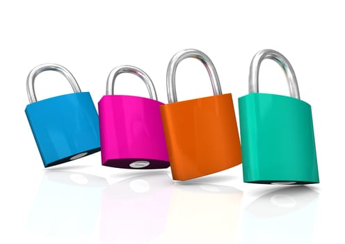 Four colorful padlocks on the white background.