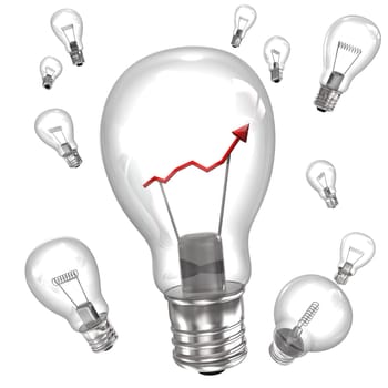 Big bulb with red chart and small bulbs on the white background.