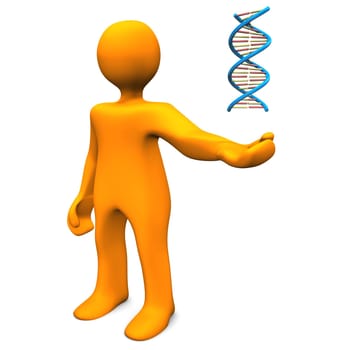 Orange cartoon character with DNA on the white background.