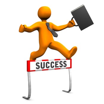 Orange businessman with black case and tie is successful.