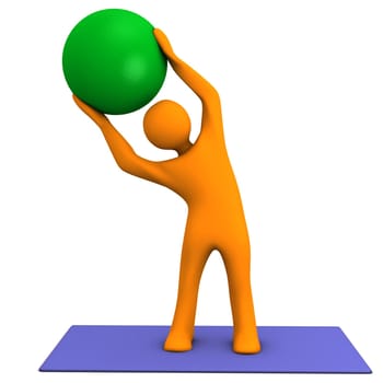 Orange cartoon character makes sport with medicine ball.