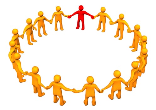 Orange cartoon characters in a circle. White background.