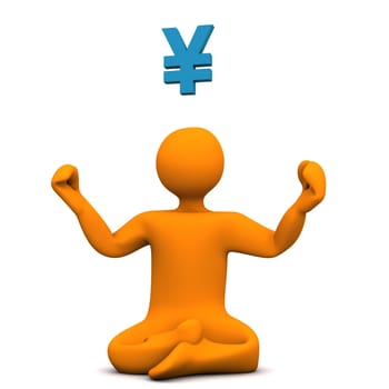 Orange cartoon character with yoga position and symbol of yen.