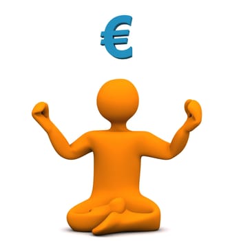 Orange cartoon character with yoga position and symbol of euro.
