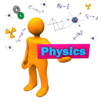 Orange cartoon character with text Physics.