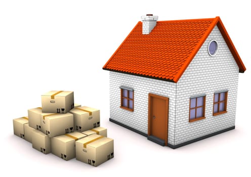 The house with moving boxes on the white background.
