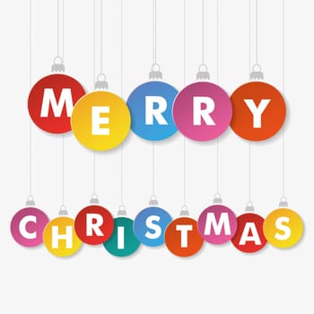 Colorful christmas baubles with text Merry Christmas. Eps 10 vector file.