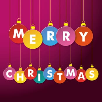 Colorful christmas baubles with text Merry Christmas. Eps 10 vector file.