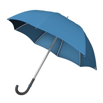 Blue opened umbrella on the white background. 3d illustration.