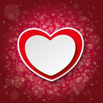 Red paper heart on the dark red background with bubbles. Eps 10 vector file.