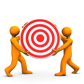 Two orange cartoon characters with red target.