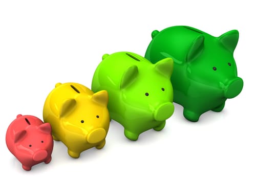 Colorful piggy banks on the white background. 3d illustration.