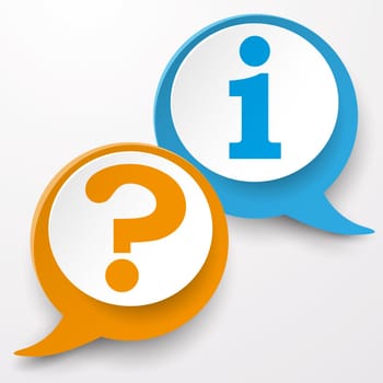 Paper speech bubble labels with question and information symbol. Eps10 vector file.