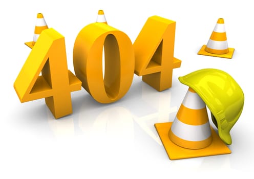 Construction site with yellow text 404. 3d illustration.