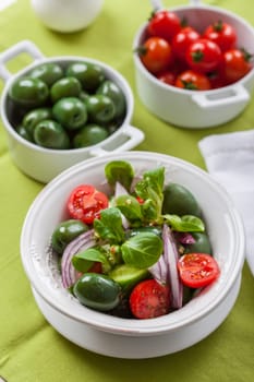 Greek salad with fresh green olives