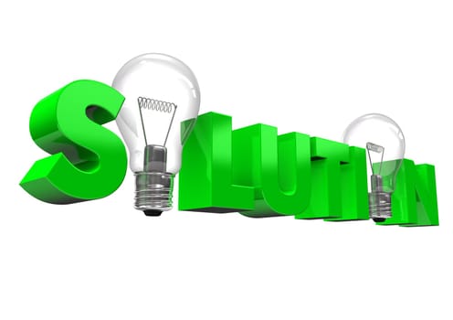 The green text solution with two bulbs. White background.