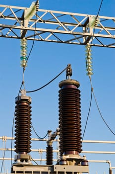 High-voltage insulators on transformer substation