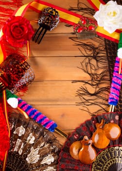 Espana typical from Spain with castanets rose fan bullfighter and flamenco comb
