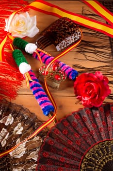 Espana typical from Spain with flag rose fan bullfighter and flamenco comb