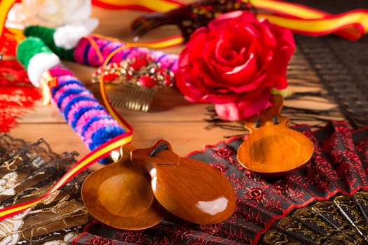 Espana typical from Spain with castanets rose fan bullfighter and flamenco comb