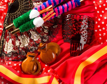 Espana typical from Spain with castanets rose fan bullfighter and flamenco comb