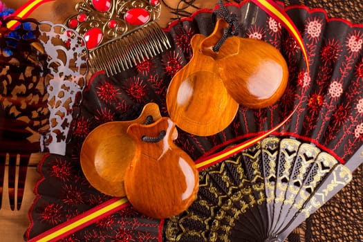 Espana typical from Spain with castanets rose fan bullfighter and flamenco comb