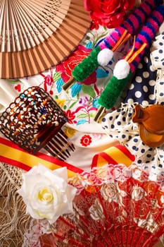 Espana typical from Spain with castanets rose fan comb bullfighter and flamenco dress