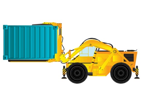 Large build forklift holding a container, isolated object on white background