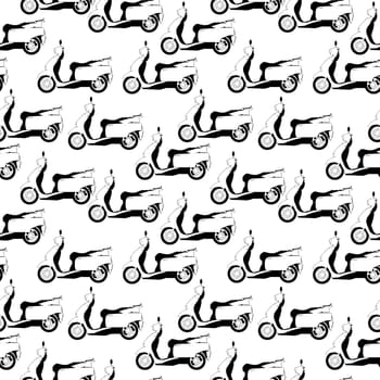 Black and white  seamless pattern with scooters