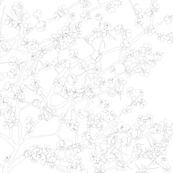 Outline blossom floral tree in black and white
