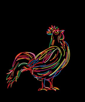Stylize brush sketch of a rooster.