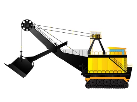 Large build mining excavator against white background