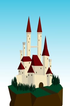 Illustration of a fairy tale white castle on a cliff.