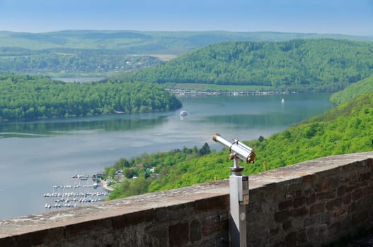 View from Castle Waldeck on Nationalpark Kellerwald and the Lake Eder