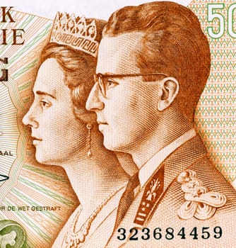 King Baudouin I and Queen Fabiola on 50 Francs 1966 Banknote from Belgium.