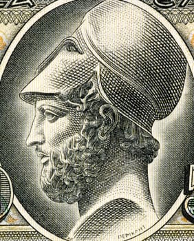 Pericles (495– 429 BC) on 50 Drachmai 1955 Banknote from Greece. Most prominent and influential Greek statesman, orator and general of Athens during the Golden Age.