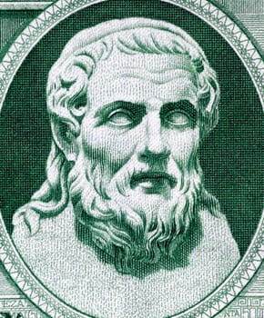 Hesiod (750-650 BC) on 50 Drachmai 1939 Banknote from Greece. Ancient Greek oral poet.