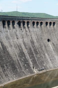 Panorama-Shot of the 46 meters high dam of lake Edersee, one of Germans's biggest lakes.