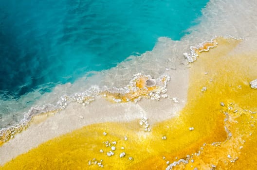 Geyser to Geyser Basin in Yellowstone in Wyoming