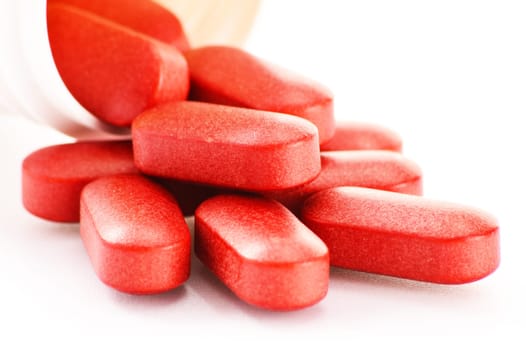 Composition with drug pills isolated on white background
