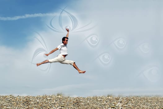 Man jumping on the beach