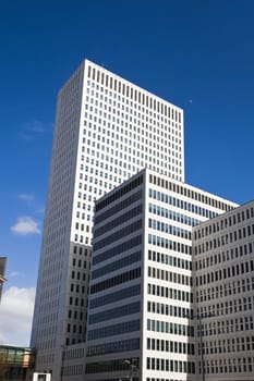 High buildings of Erasmus Medical Centre Rotterdam the Netherlands with blue sky and moon - vertical