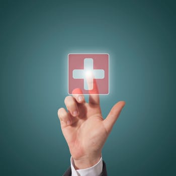 Hand pushing medical button