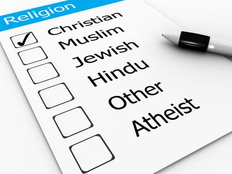 major world religions - Christian, Muslim, Jewish, Hindu, Atheist, Other