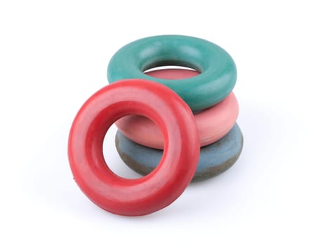 Four rubber hand rings trainers for exercise isolated on white background.