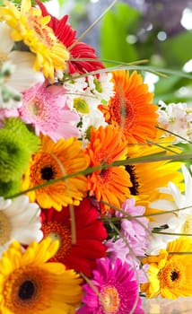 A colourful spring bouquet with many different flowers