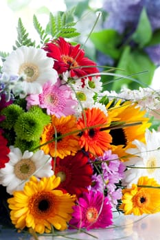 Beautiful colorful spring bouquet with many different flowers