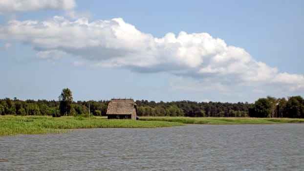 Lonely house at the bodden in the interior of the peninsula Fischland-Darss-Zingst, Germany