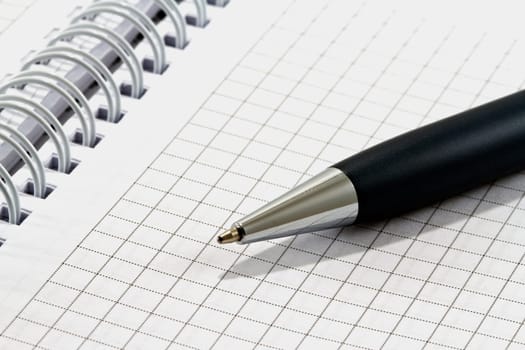 Ballpoint pen on checked notebook paper